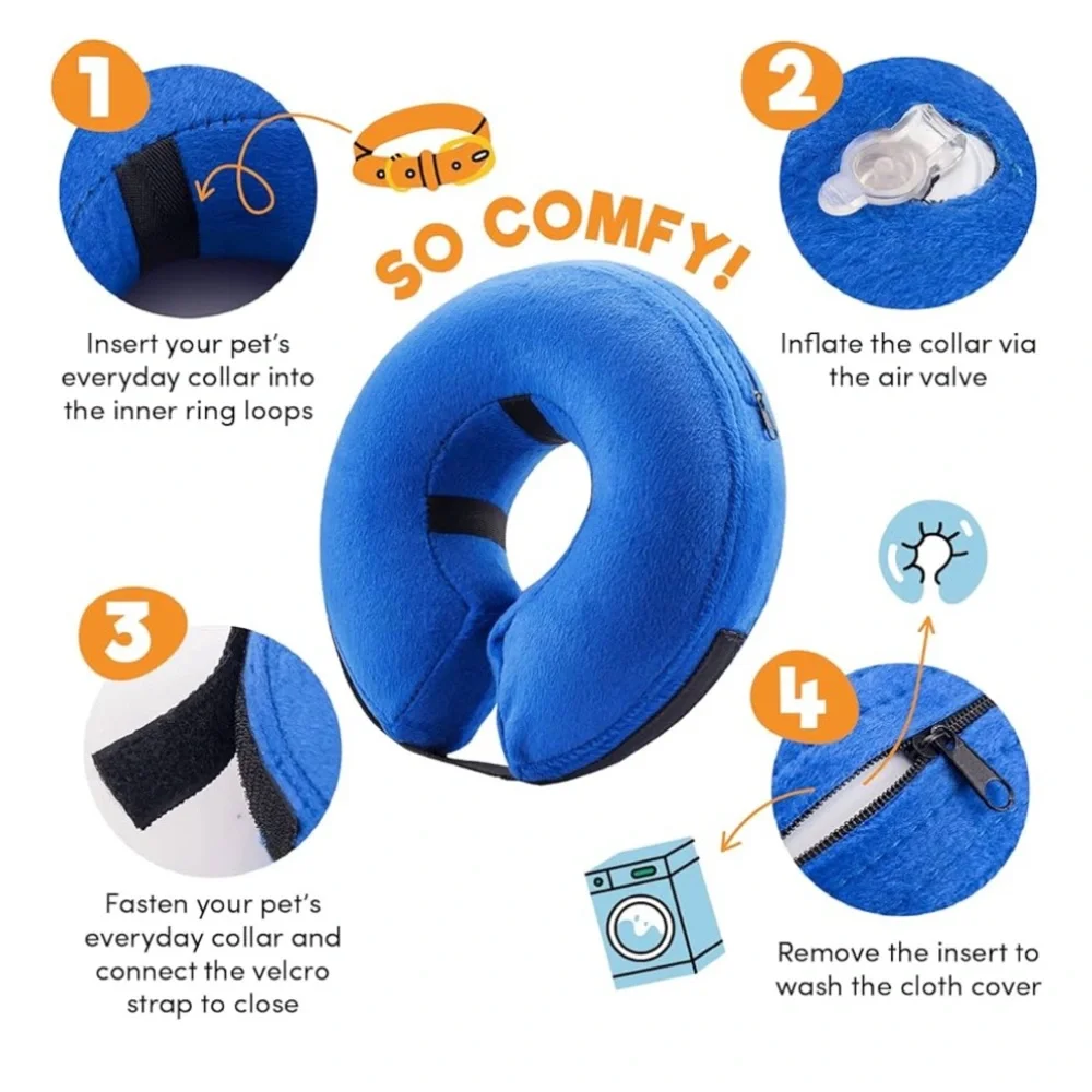 Protective Inflatable Collar for Dogs and Cats Soft Pet Recovery Medium Blue